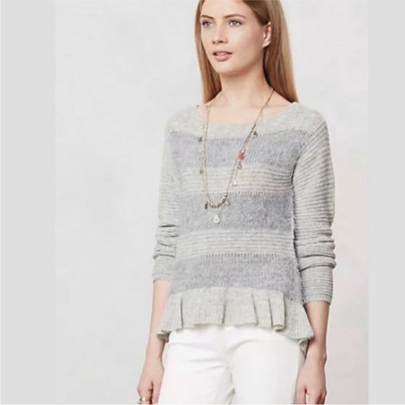Sleeping on Snow Anthropologie Nuvola Sweater Womens M Wool Blend Ruffle Eyelash - Picture 3 of 11